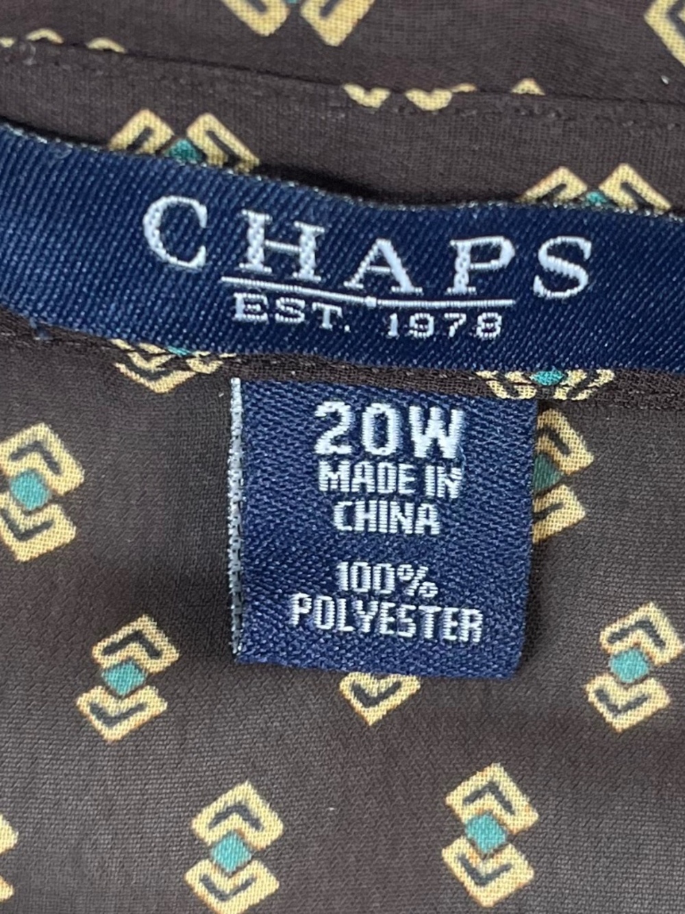 Chaps Plus sz 20w Sheer Blouse Pin Tuck Geometric Print Office Chic Tunic Blouse - Picture 7 of 16